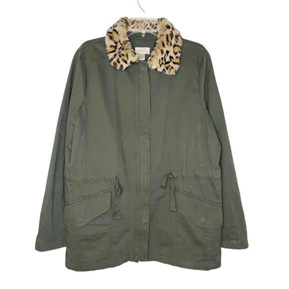 LOFT Jackets & Blazers - Loft Leopard Print Faux Fur Collar Olive Green Jacket Size L